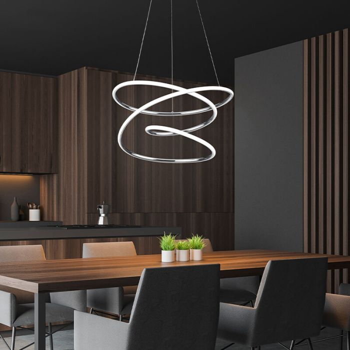 Suspension design chromée, Marell, 36W, 4000K LED, gradable en 3 étapes