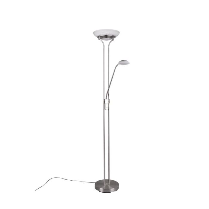 Lampadaire liseuse moderne nickel, Fredrika, 27W, 3000K LED, avec variateur tactile