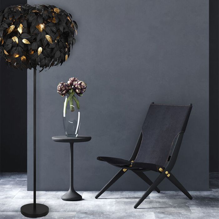 Lampadaire rétro noir, Urwa, avec interrupteur
