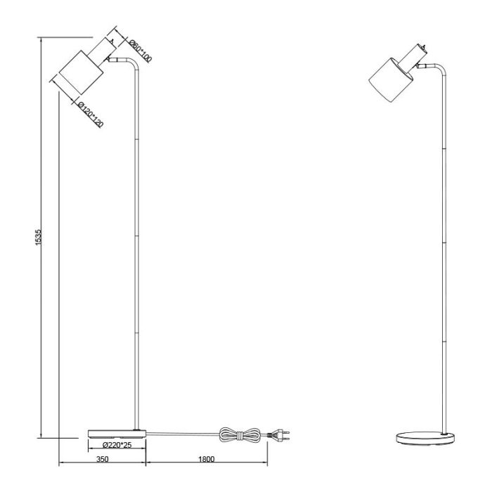 Lampadaire en métal noir, Zoja, avec interrupteur