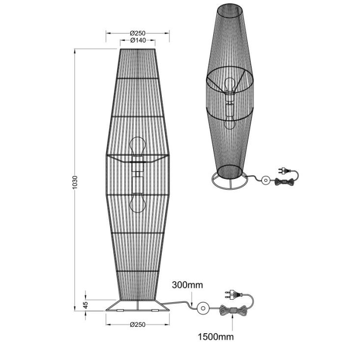 Lampadaire en papier marron, Fleurtje, avec interrupteur