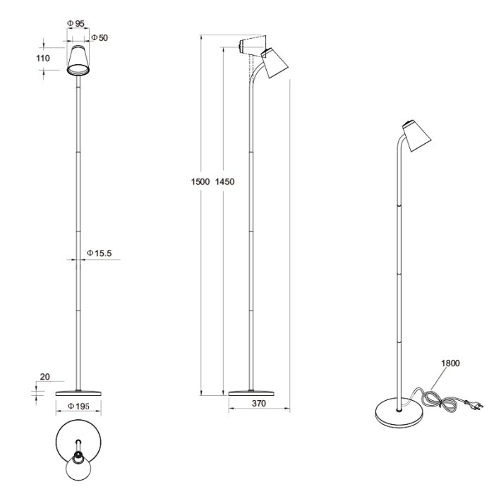 Lampadaire moderne vert, Rahul, 4,5W, 3000K LED, avec interrupteur