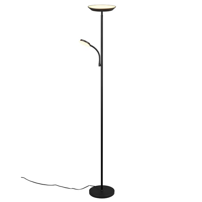 Lampadaire moderne noir, Shahid, 17W, blanc chaud à froid réglable LED, avec variateur tactile