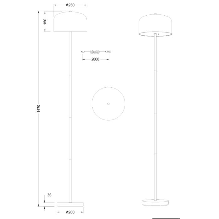Lampadaire rechargeable moderne blanche, Dustin, 2,5W, 3000K LED, gradable en 3 étapes