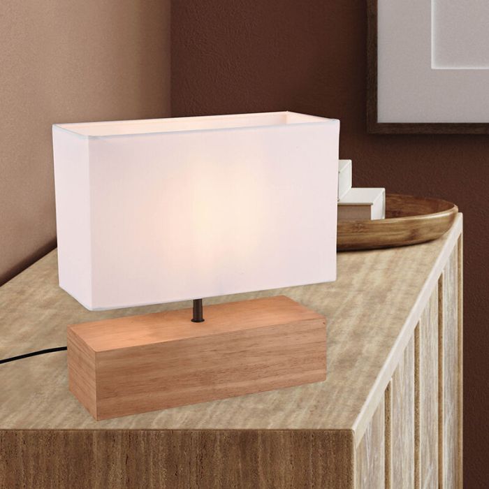 Lampe de table en bois marronne, Job, avec interrupteur