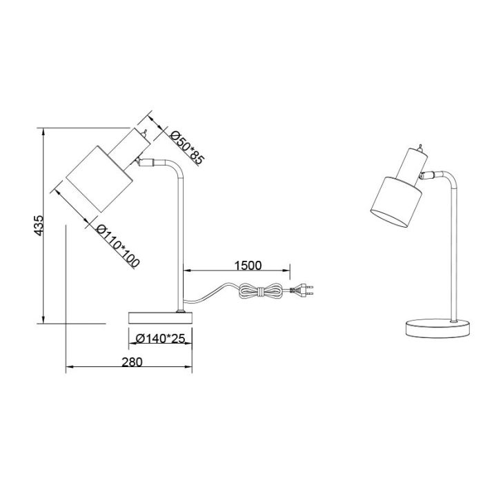 Lampe de table en métal noire, Zoja, avec interrupteur