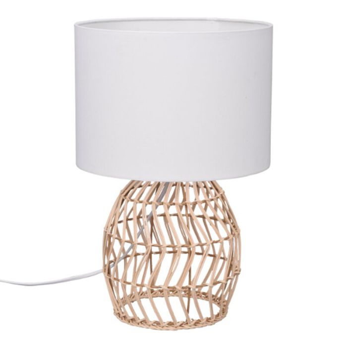 Lampe de table en rotin blanche, Symon, avec interrupteur