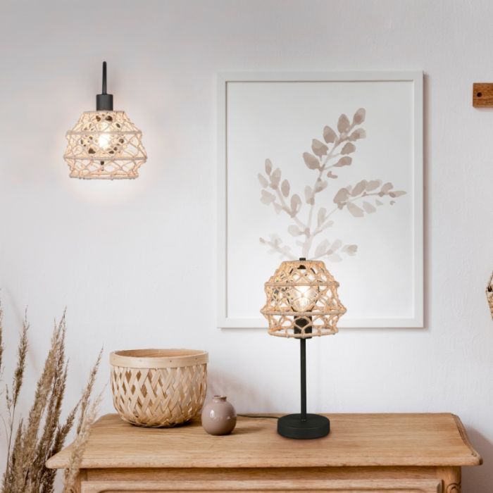 Lampe de table rustique marronne, Liduina, avec interrupteur