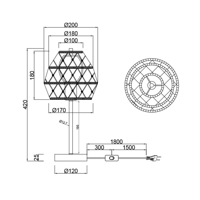 Lampe de table rustique marronne, Liduina, avec interrupteur
