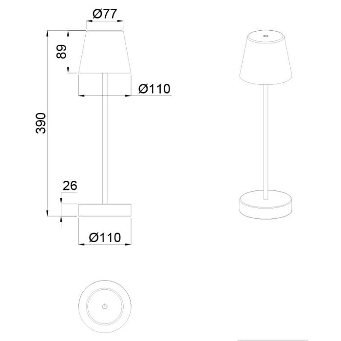 Lampe de table rechargeable en plastique blanche, Suman, 2W, blanc chaud à froid réglable LED, IP44, avec variateur tactile