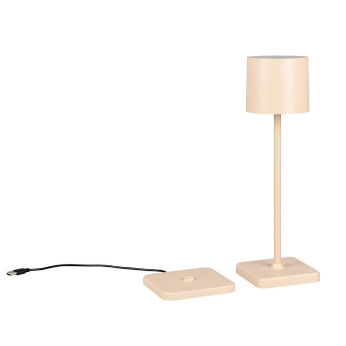 Lampe de table d'extérieur rechargeable moderne marronne, Lakisha, 1,5W, white switch LED, IP54, avec variateur tactile