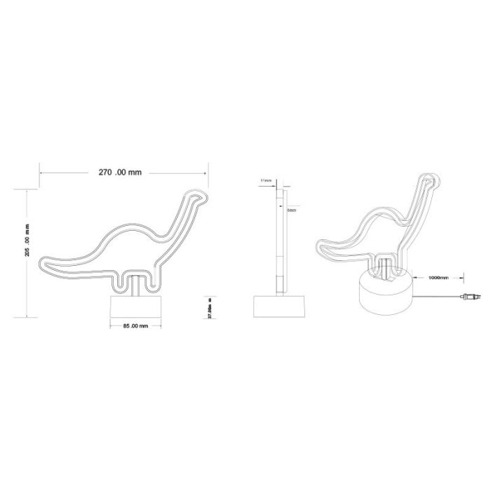 Lampe de table pour enfants en plastique blanche, Dino, 2W, 3000K LED, avec interrupteur