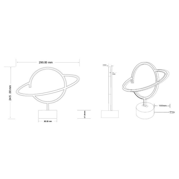 Lampe de table pour enfants en plastique blanche, Planet, 2W, 3000K LED, avec interrupteur