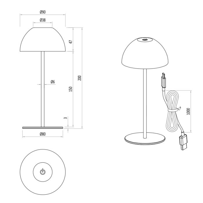 Lampe de table rechargeable en plastique verte, Mikhail, 2W, 3000K LED, IP44, avec variateur tactile