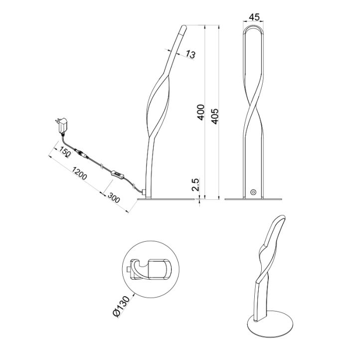 Lampe de table design marronne, Quirinus, 10W, 4000K LED, avec interrupteur