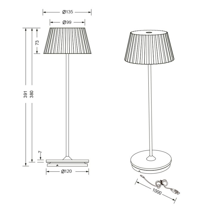 Lampe de table d'extérieur rechargeable moderne marronne, Reshma, 1,5W, 3000K LED, IP44, avec variateur tactile