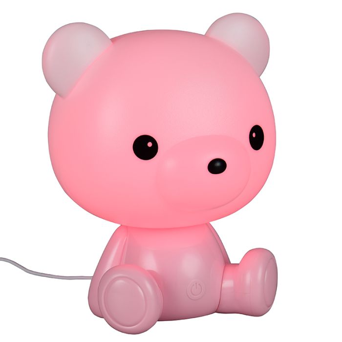 Lampe de table pour enfants en plastique rose, Lumibear, 0,3W, RGB LED, avec interrupteur
