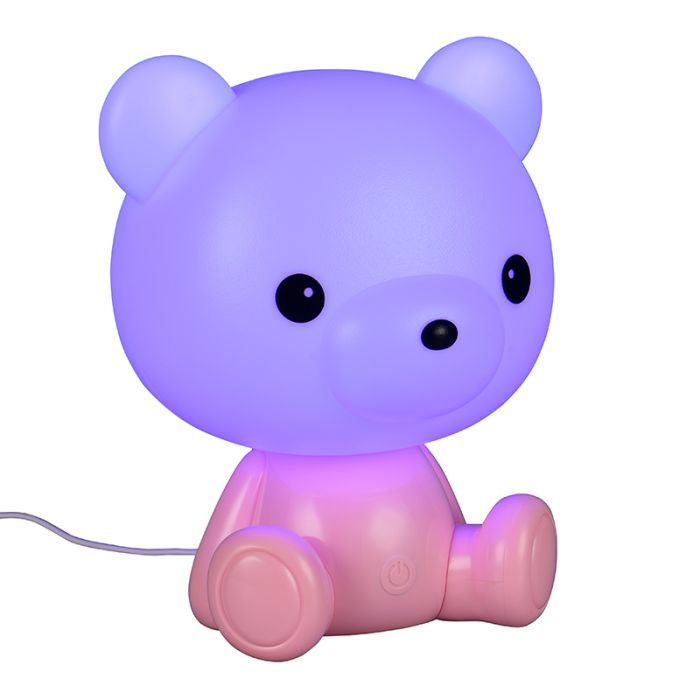 Lampe de table pour enfants en plastique rose, Lumibear, 0,3W, RGB LED, avec interrupteur