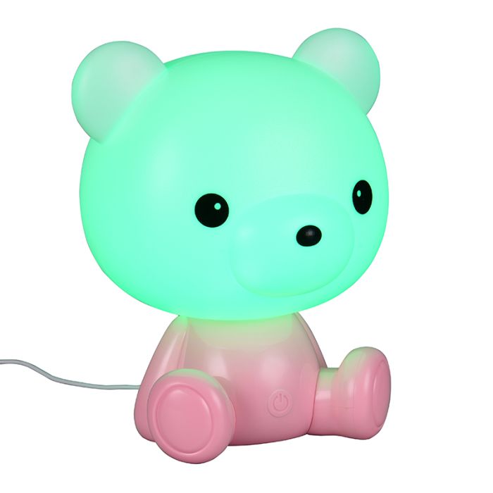 Lampe de table pour enfants en plastique rose, Lumibear, 0,3W, RGB LED, avec interrupteur