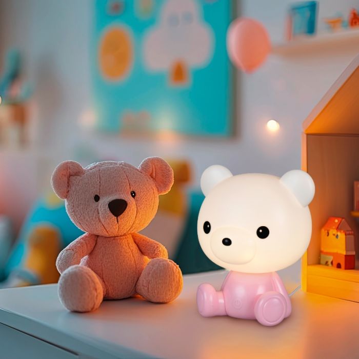 Lampe de table pour enfants en plastique rose, Lumibear, 0,3W, RGB LED, avec interrupteur