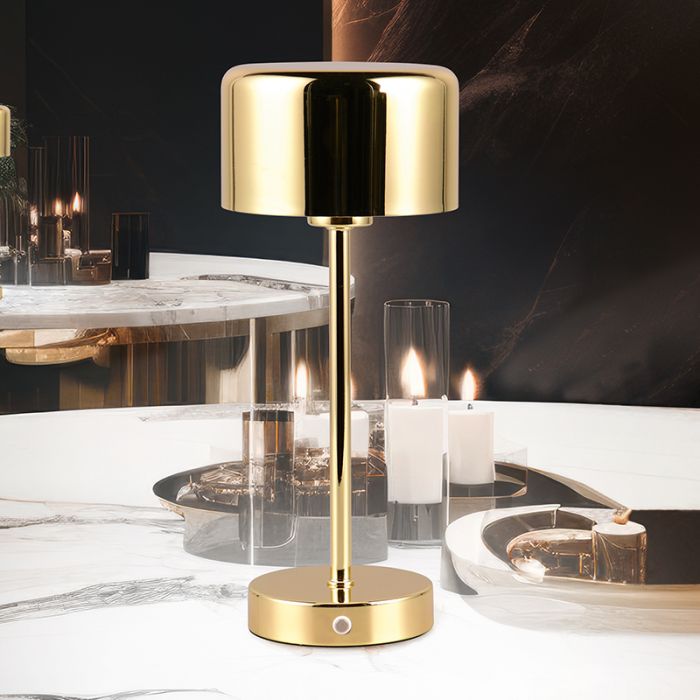 Lampe de table rechargeable moderne laiton, Dustin, 1W, 3000K LED, avec variateur tactile