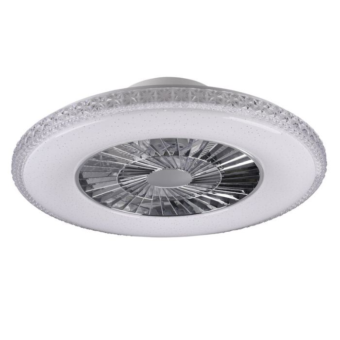 Ventilateur de plafond design chromé, Damon, 40W, blanc chaud à froid réglable LED, avec télécommande