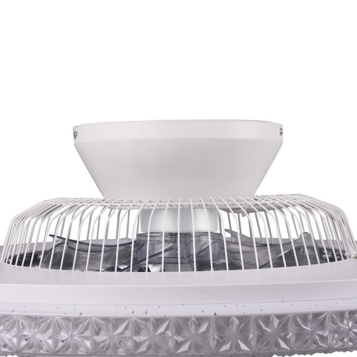 Ventilateur de plafond design chromé, Damon, 40W, blanc chaud à froid réglable LED, avec télécommande