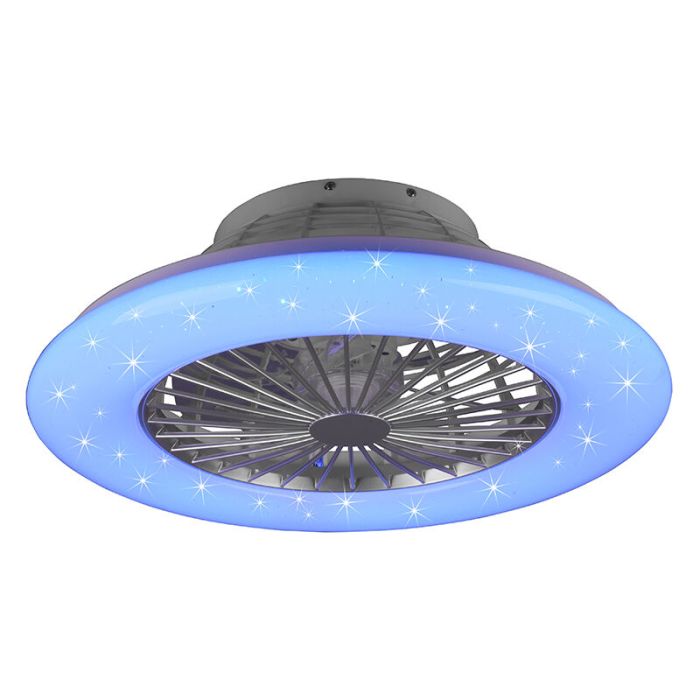 Ventilateur de plafond moderne gris, Damyan, 30W, RGBW LED, avec télécommande