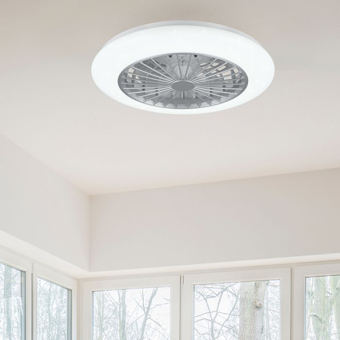 Ventilateur de plafond moderne gris, Damyan, 30W, RGBW LED, avec télécommande
