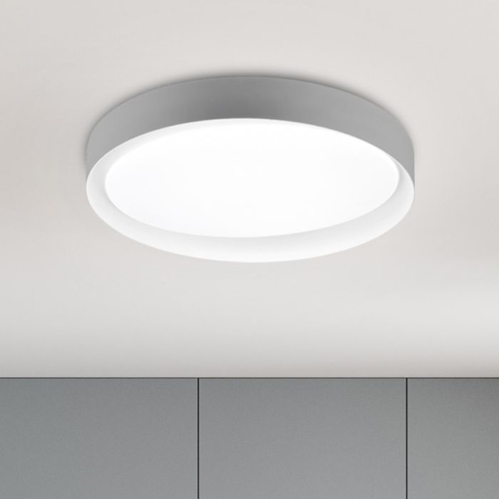Lampe plafond moderne grise, Joas, 24W, blanc chaud à froid réglable LED, avec télécommande