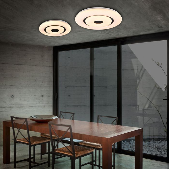 Plafonnier connecté moderne blanc, Rinske, 16W, blanc chaud à froid réglable LED, avec télécommande