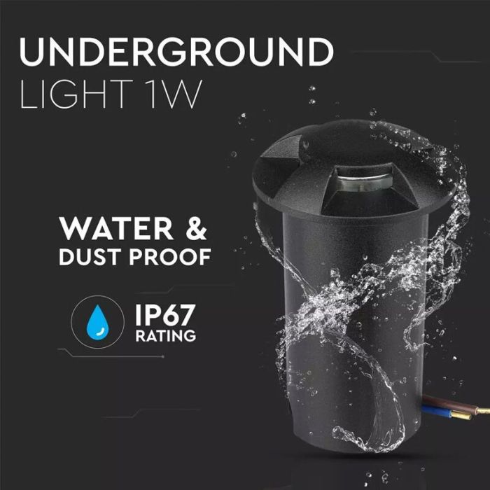 Spot encastré extérieur noir moderne, Marcus, 1W, 3000K LED, IP67