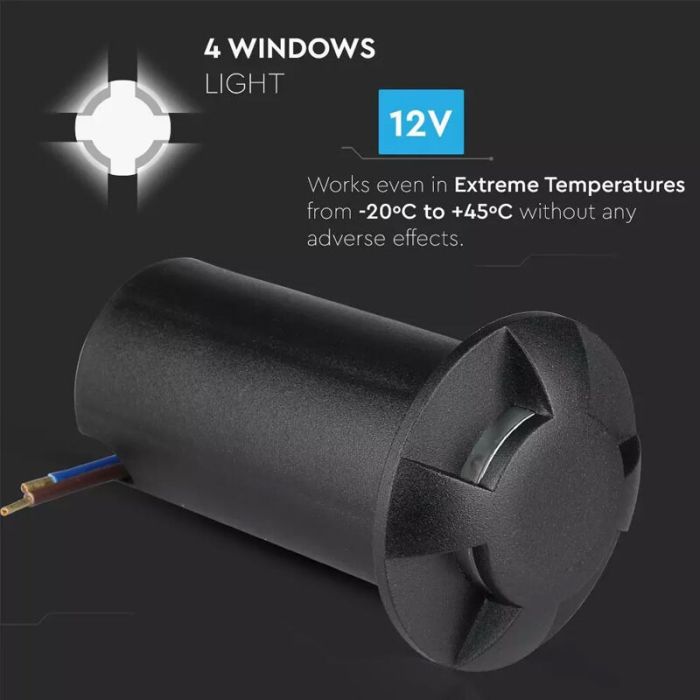 Spot encastré extérieur noir moderne, Marcus, 1W, 3000K LED, IP67