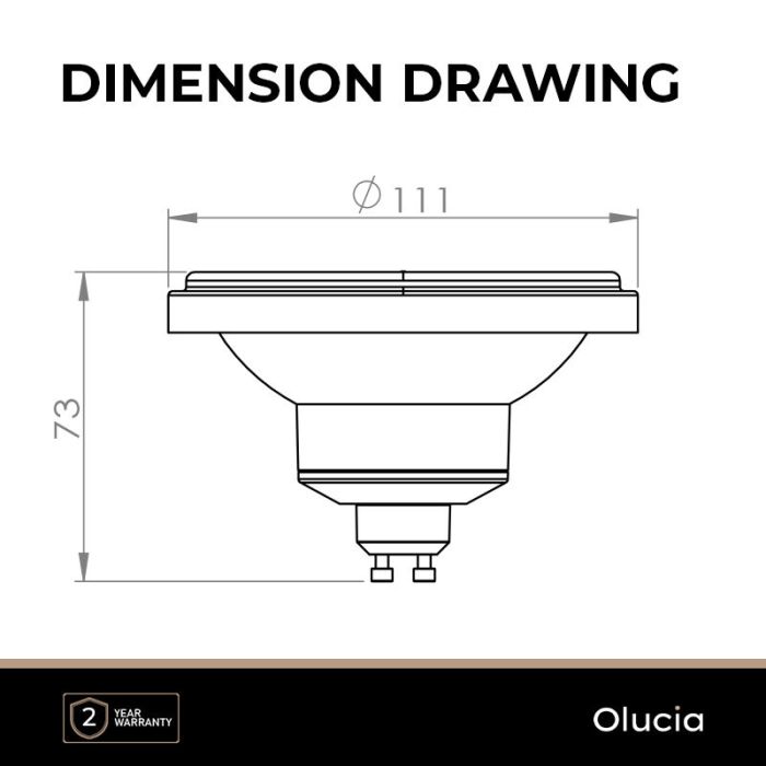 Olucia GU10 ampoule LED, AR111, noir, 12w, dim to warm