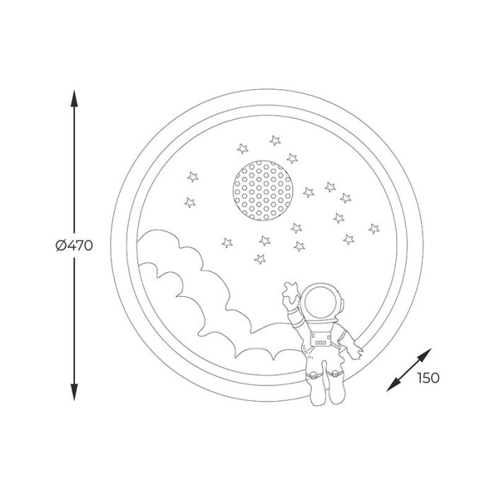 Plafonnier pour enfants bleu en métal, Astronaut, 42W, 3000K LED, gradable en 3 étapes
